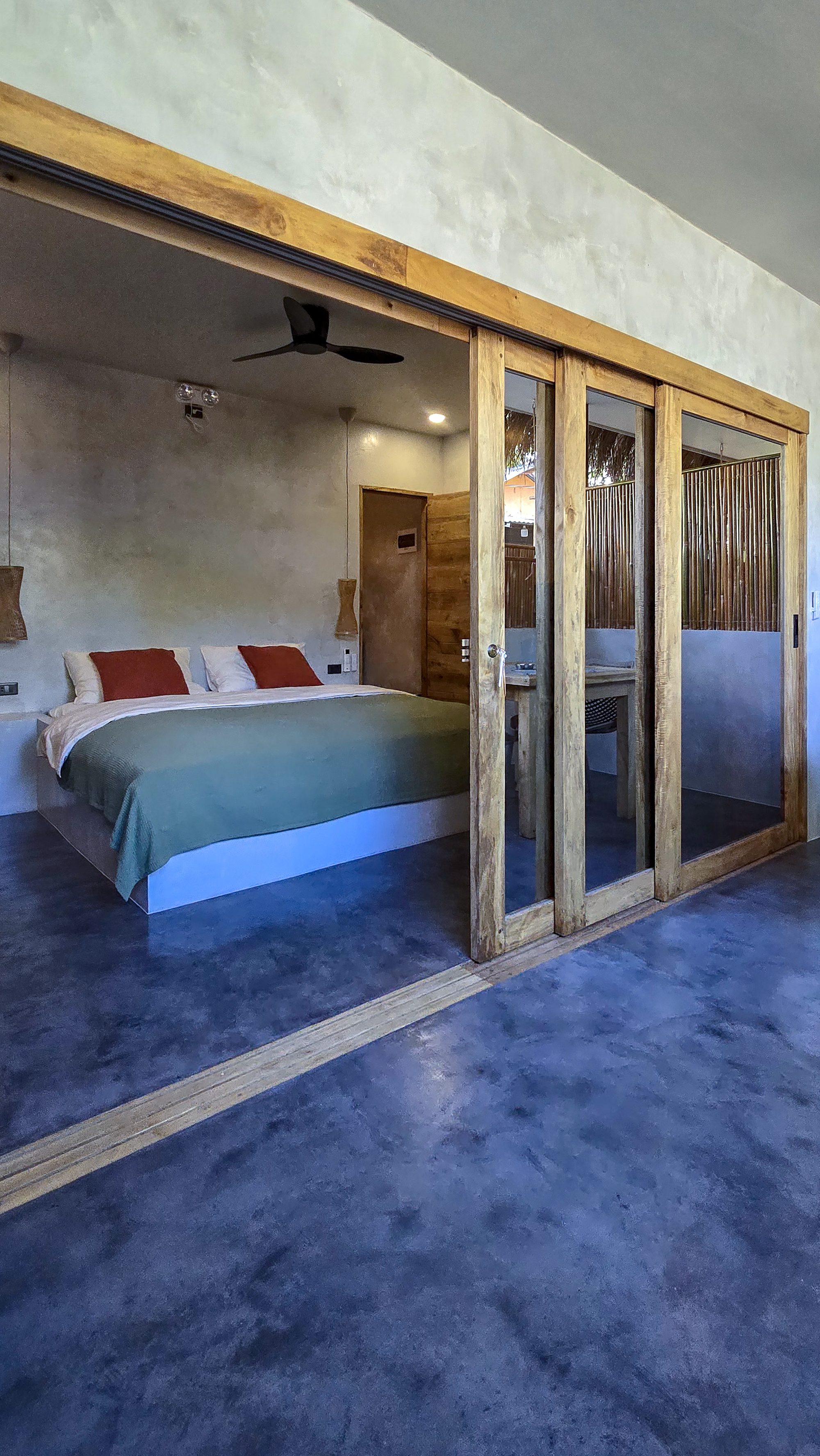 Studio bedroom with sliding doors